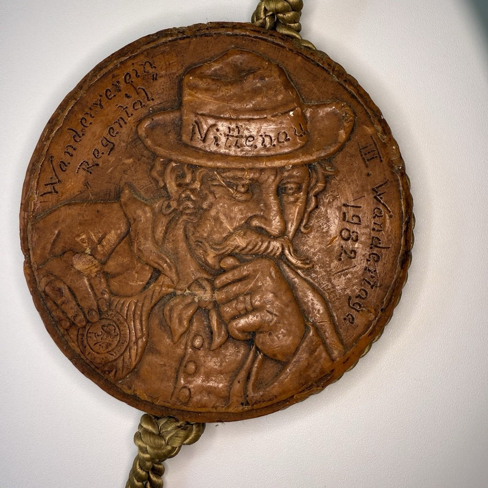 Vtg German Walldurn Wax Medallion‎ Wandertag Hiking 1982 Nittenau Folk Art Wall